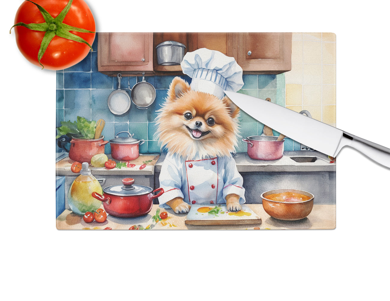 Pomeranian The Chef Glass Cutting Board