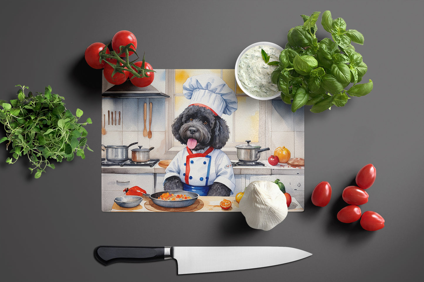 Portuguese Water Dog The Chef Glass Cutting Board