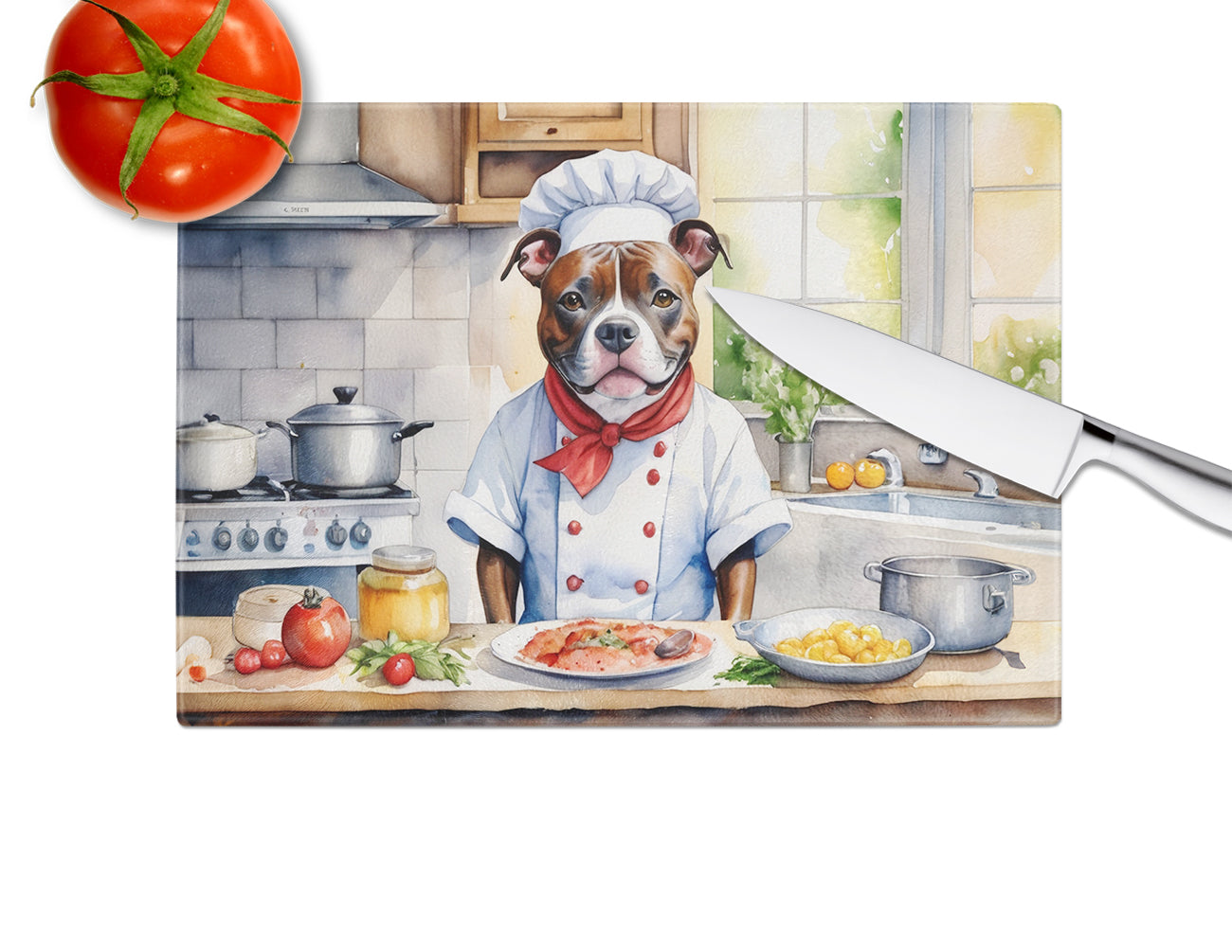 Staffordshire Bull Terrier The Chef Glass Cutting Board