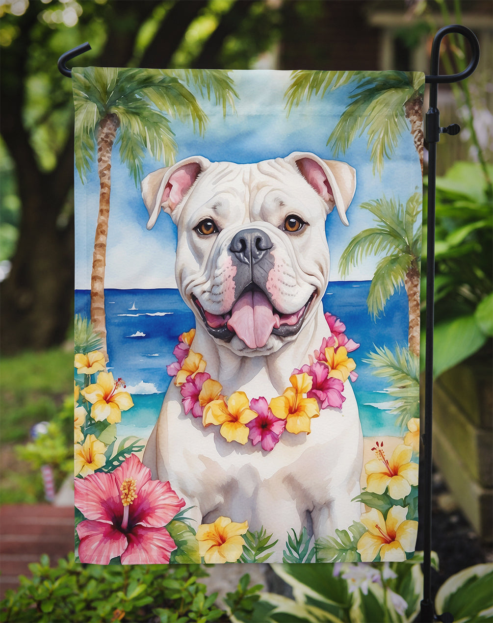 American Bulldog Luau Garden Flag