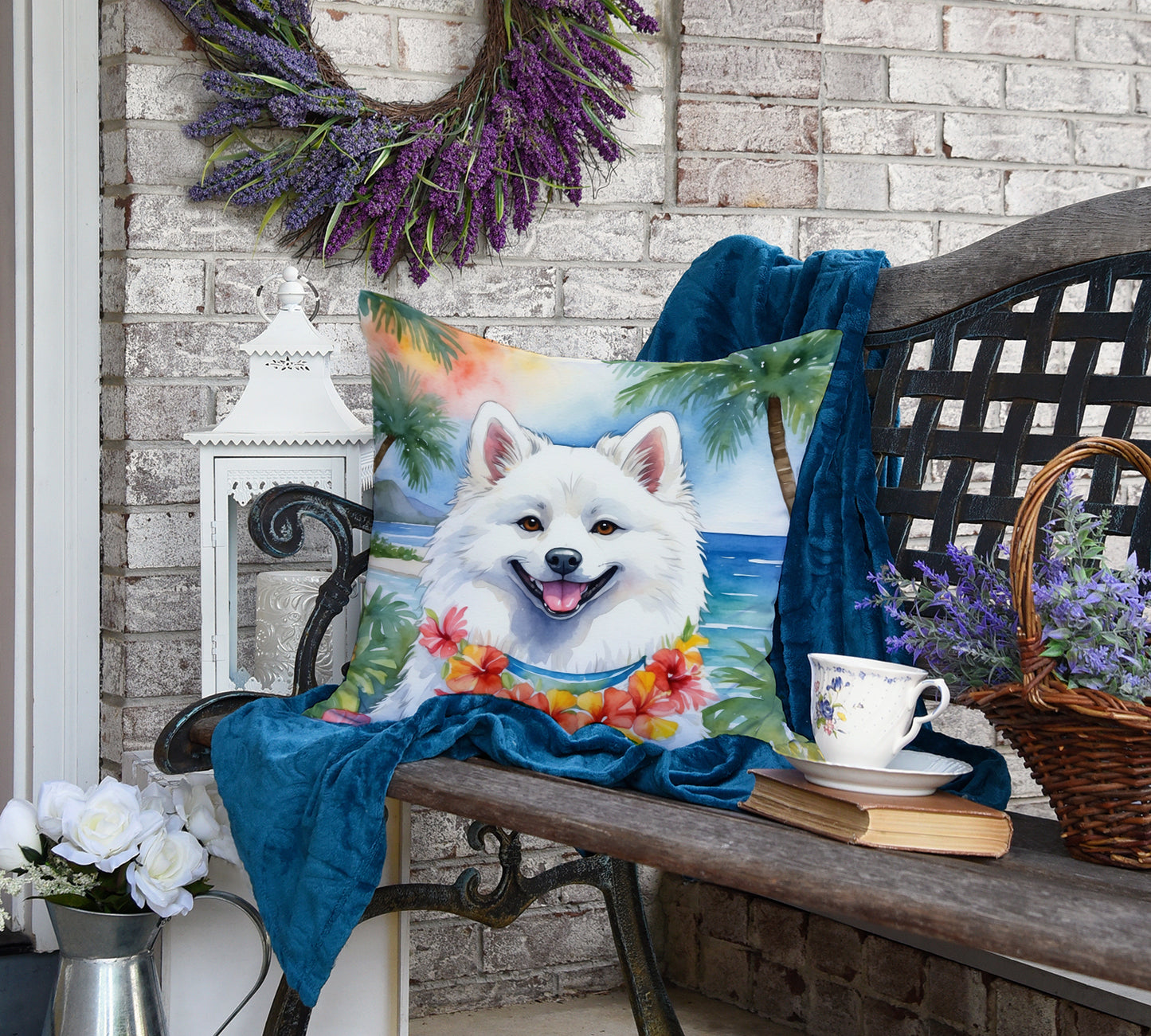 American Eskimo Luau Throw Pillow