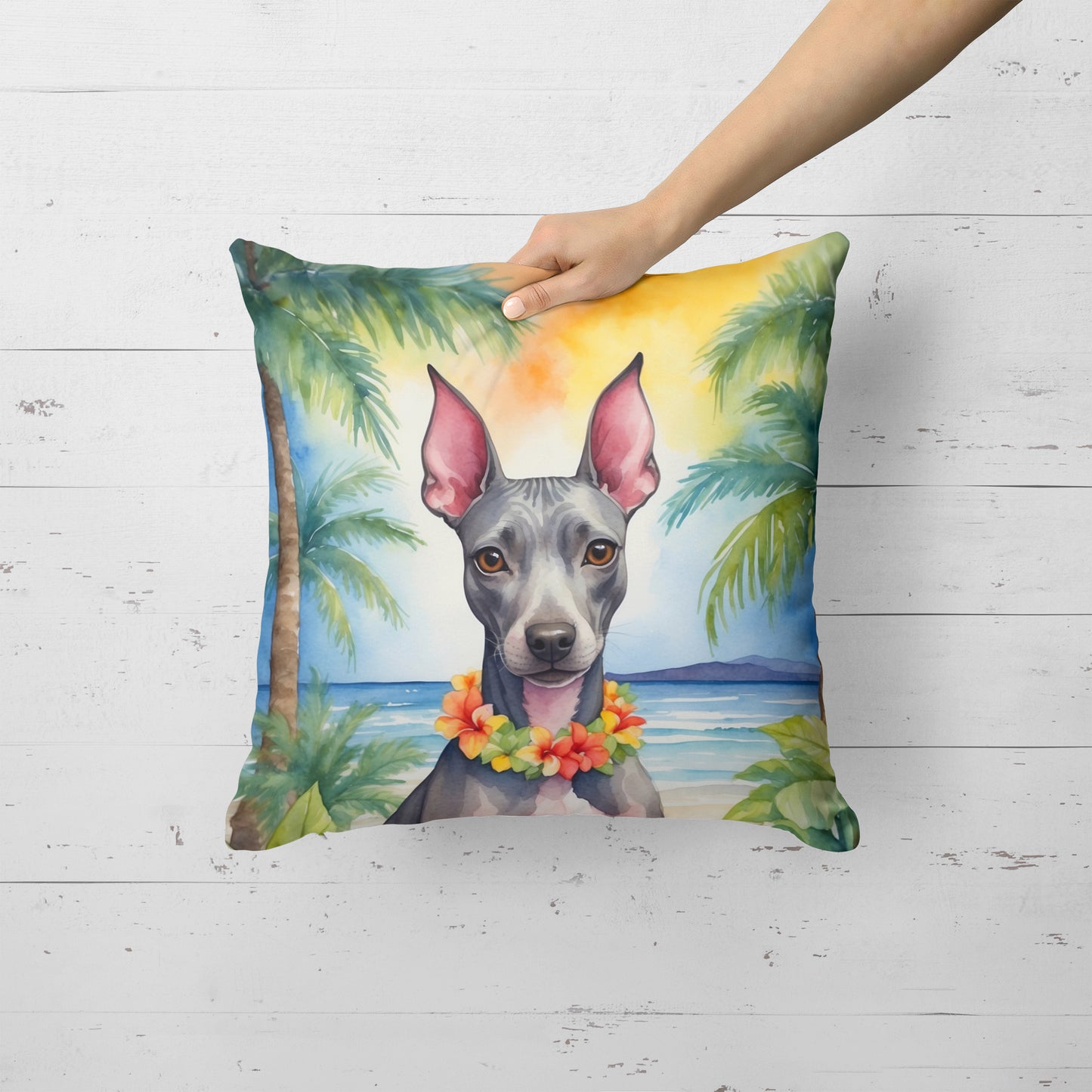 American Hairless Terrier Luau Throw Pillow