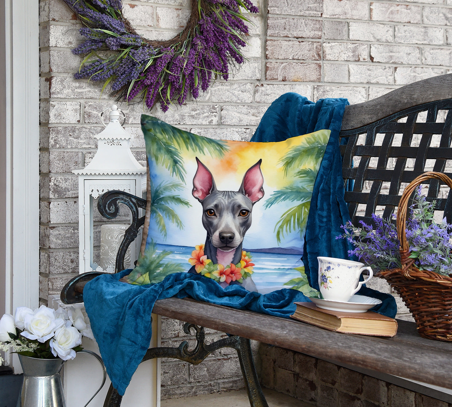 American Hairless Terrier Luau Throw Pillow