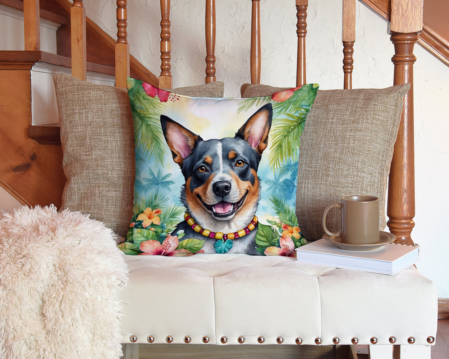 Australian Cattle Dog Luau Throw Pillow