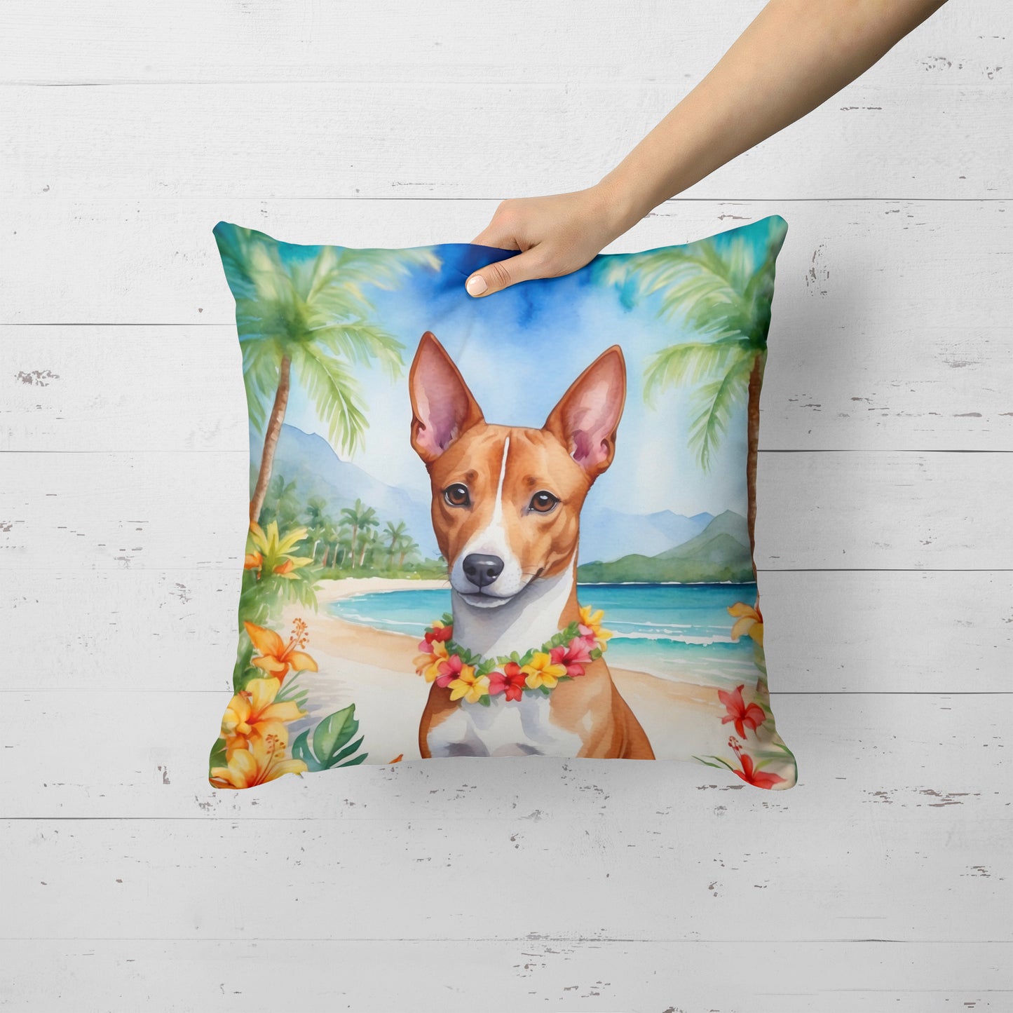 Basenji Luau Throw Pillow