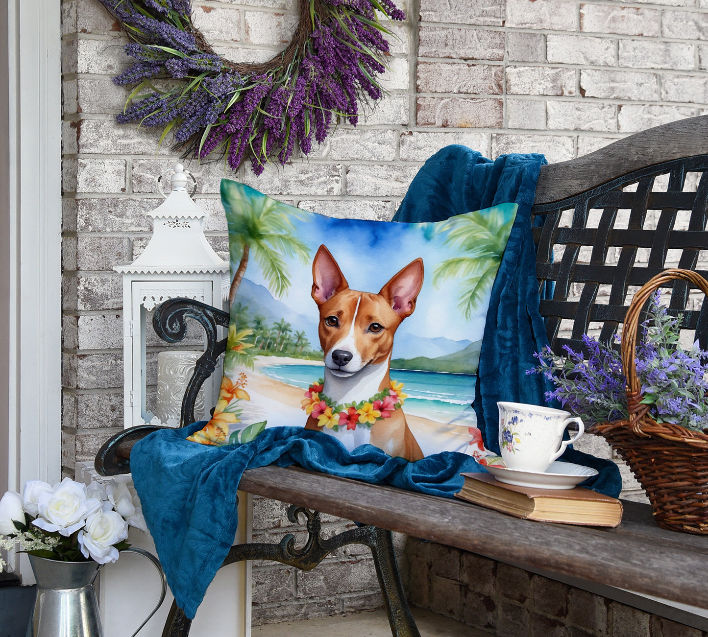 Basenji Luau Throw Pillow