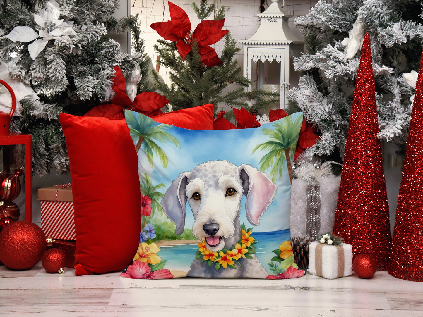 Bedlington Terrier Luau Throw Pillow
