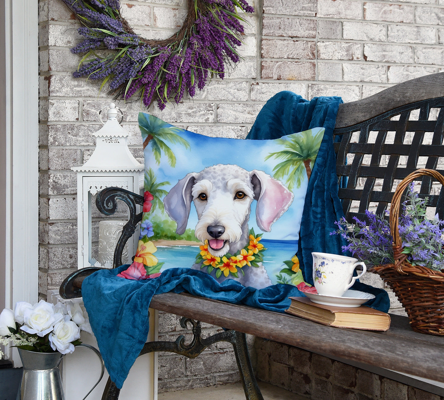 Bedlington Terrier Luau Throw Pillow