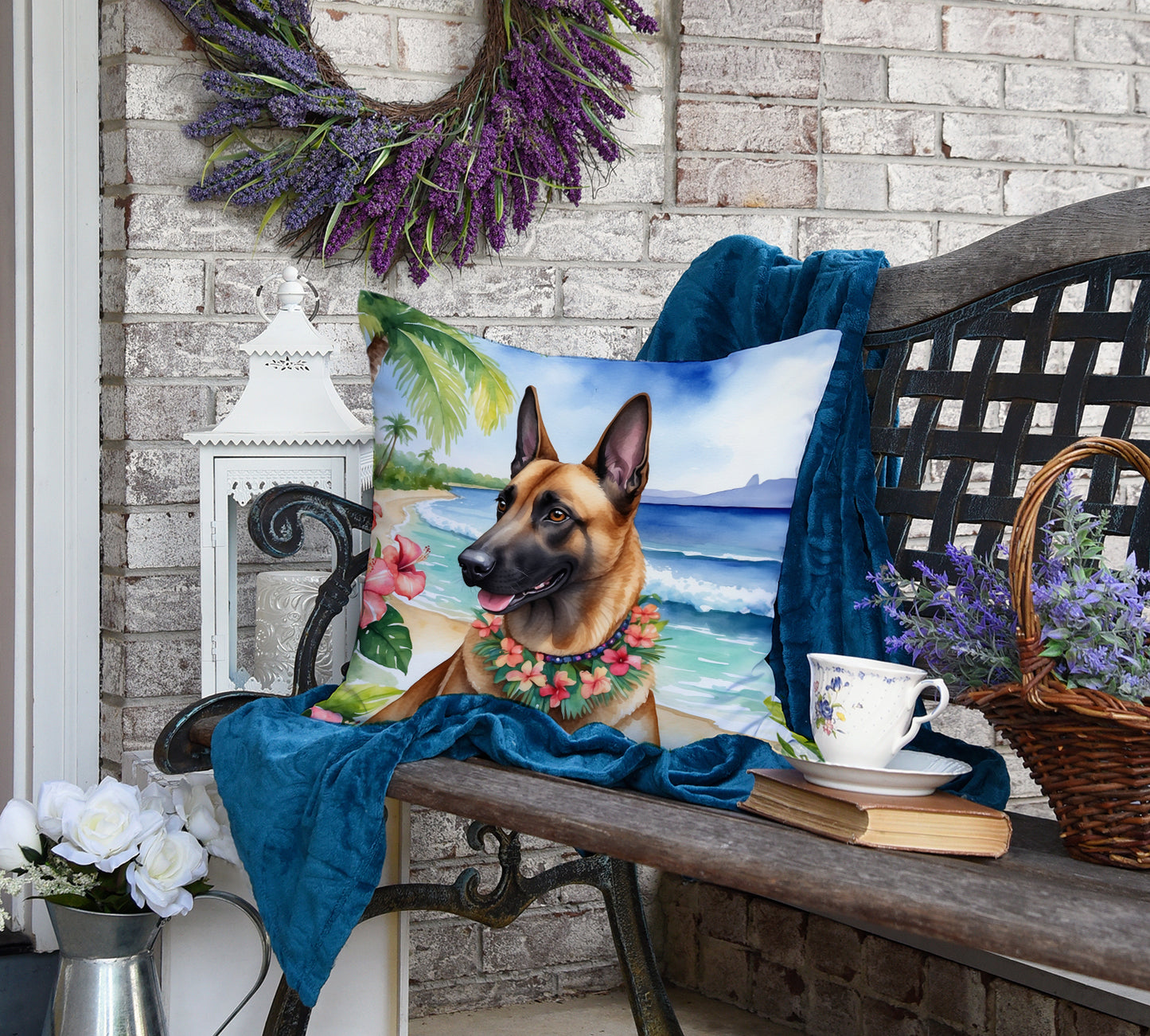 Belgian Malinois Luau Throw Pillow