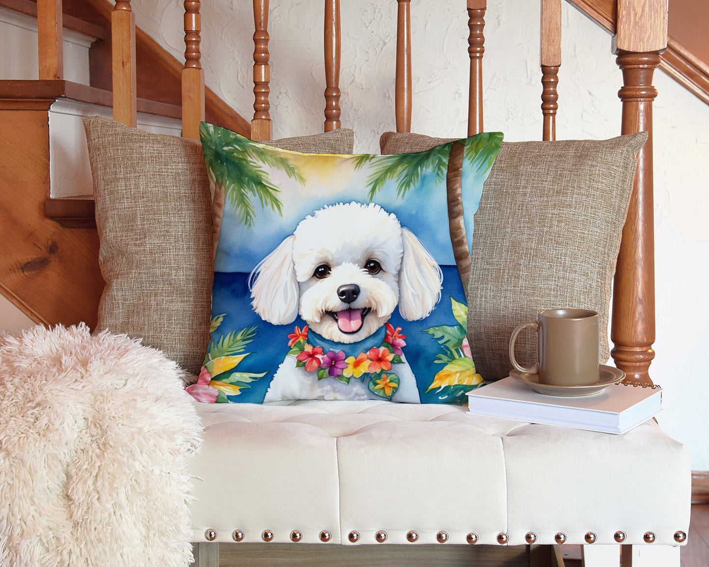 Bichon Frise Luau Throw Pillow