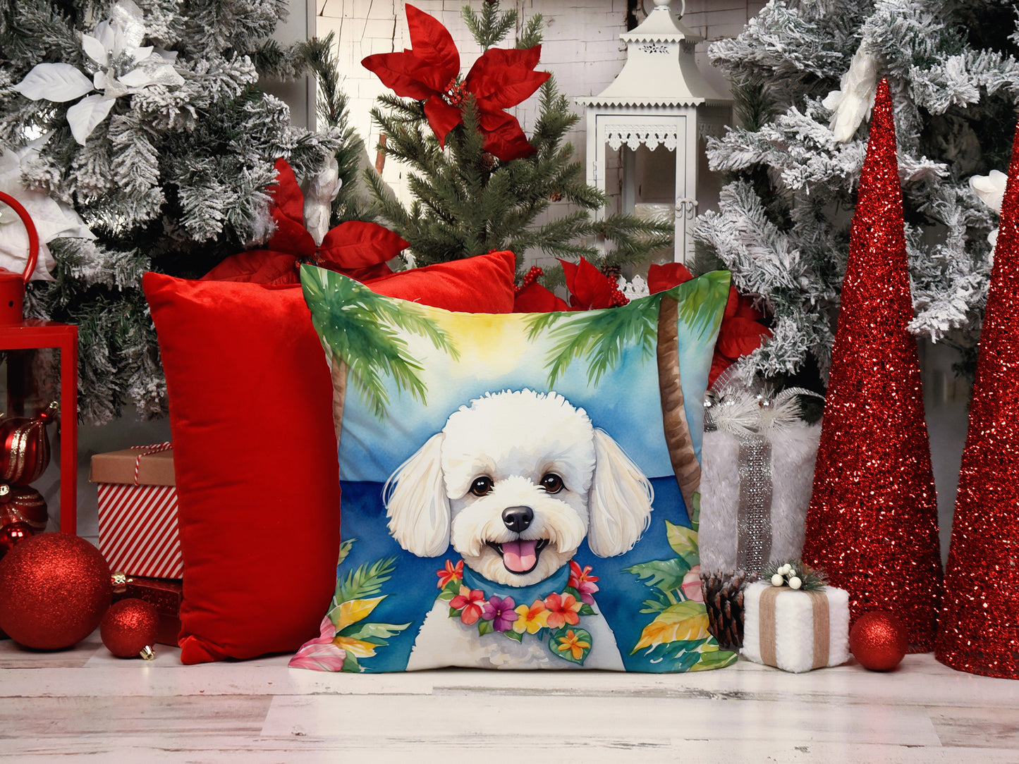 Bichon Frise Luau Throw Pillow