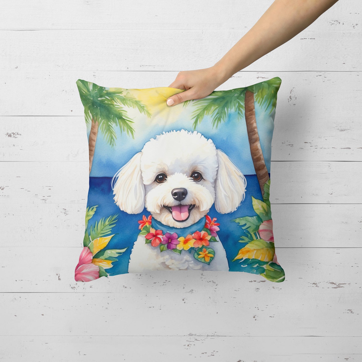 Bichon Frise Luau Throw Pillow