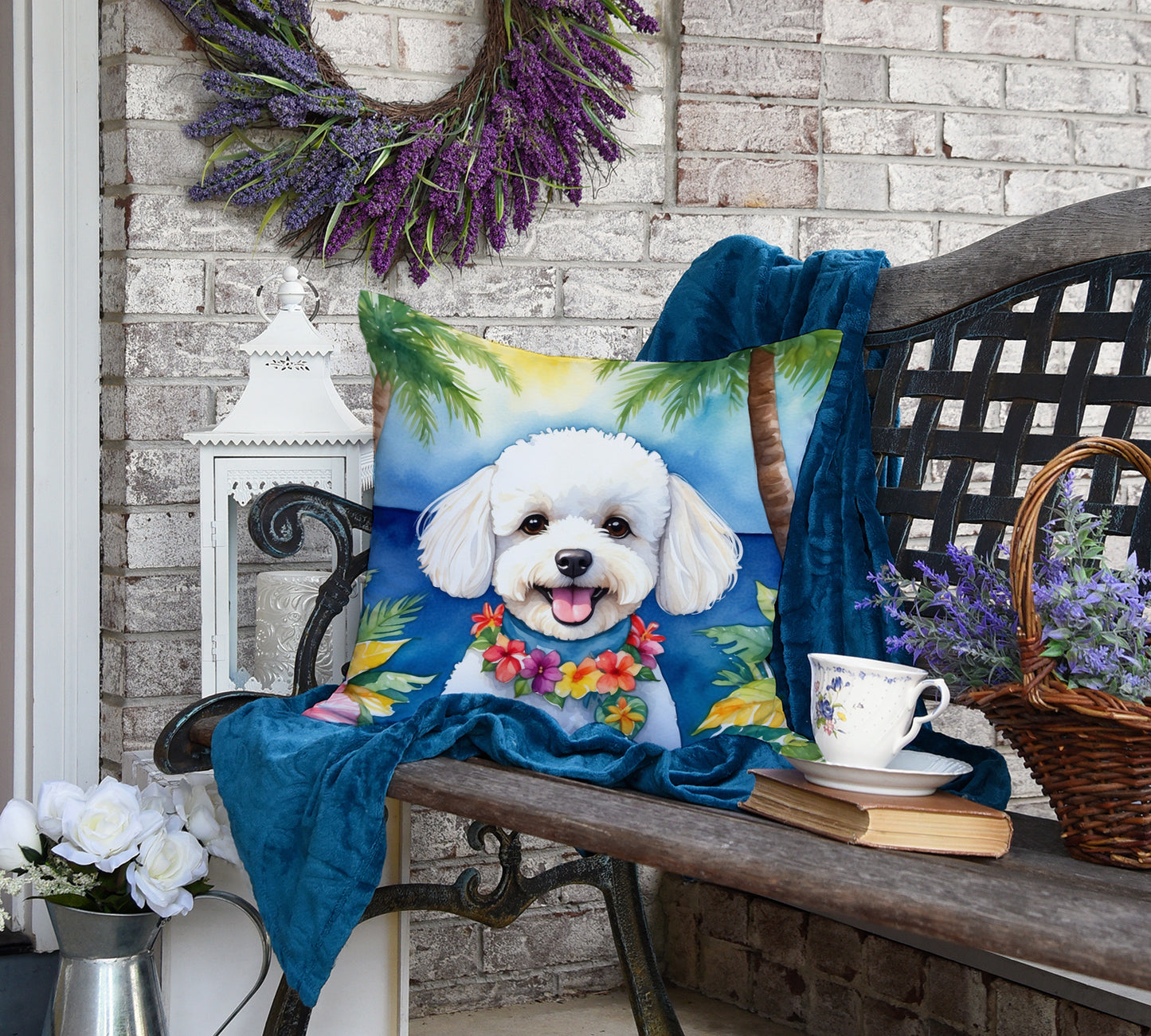 Bichon Frise Luau Throw Pillow