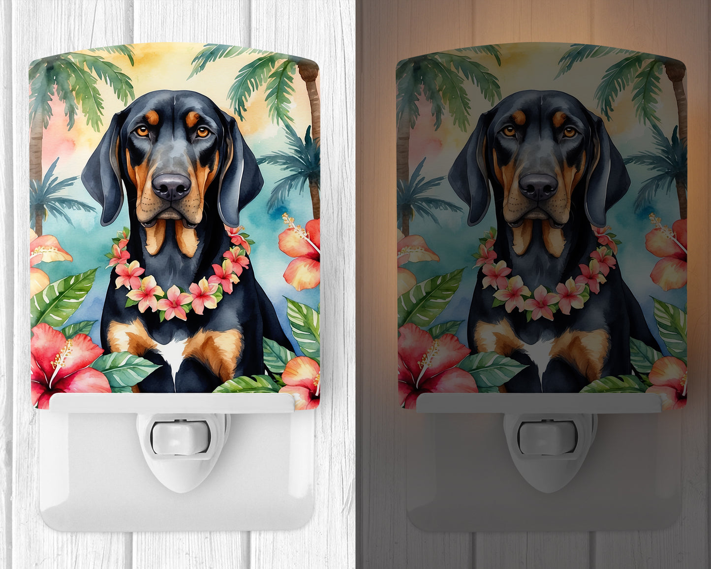 Black and Tan Coonhound Luau Ceramic Night Light