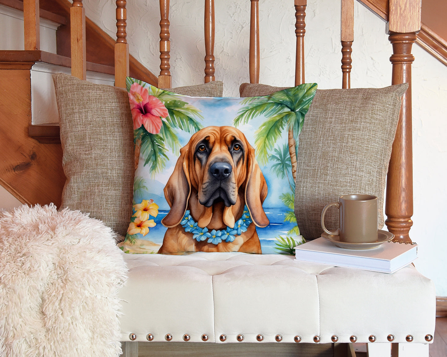 Bloodhound Luau Throw Pillow