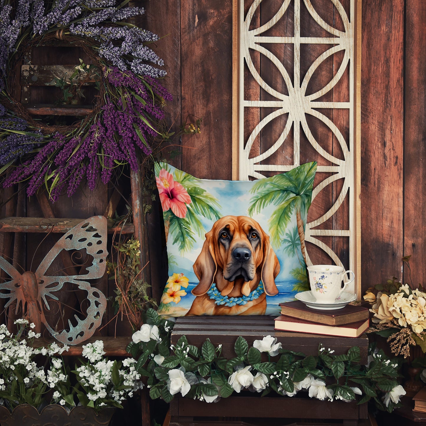 Bloodhound Luau Throw Pillow