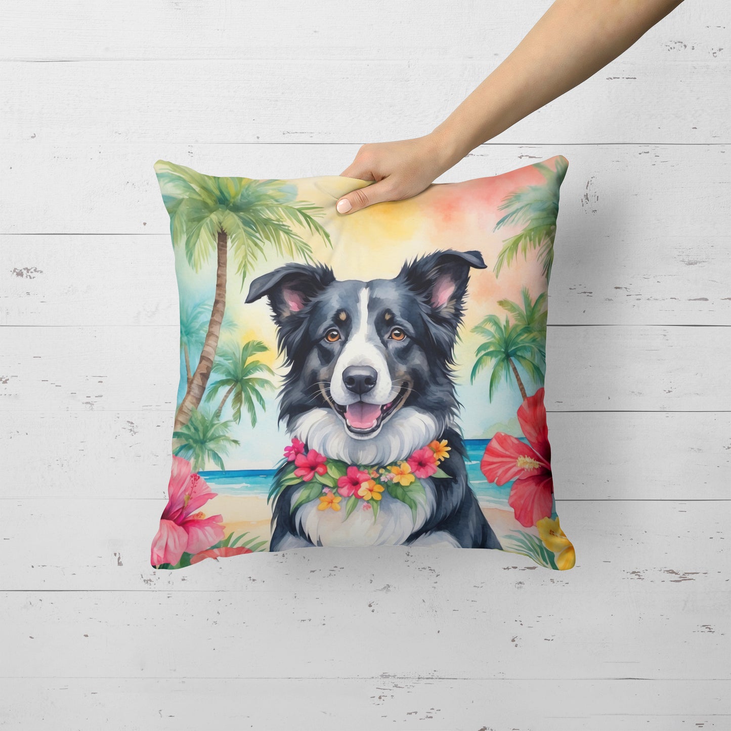 Border Collie Luau Throw Pillow