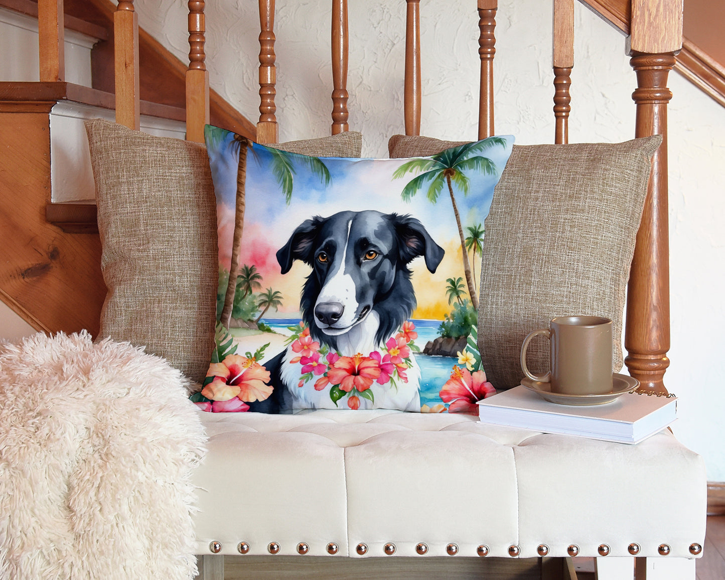 Borzoi Luau Throw Pillow