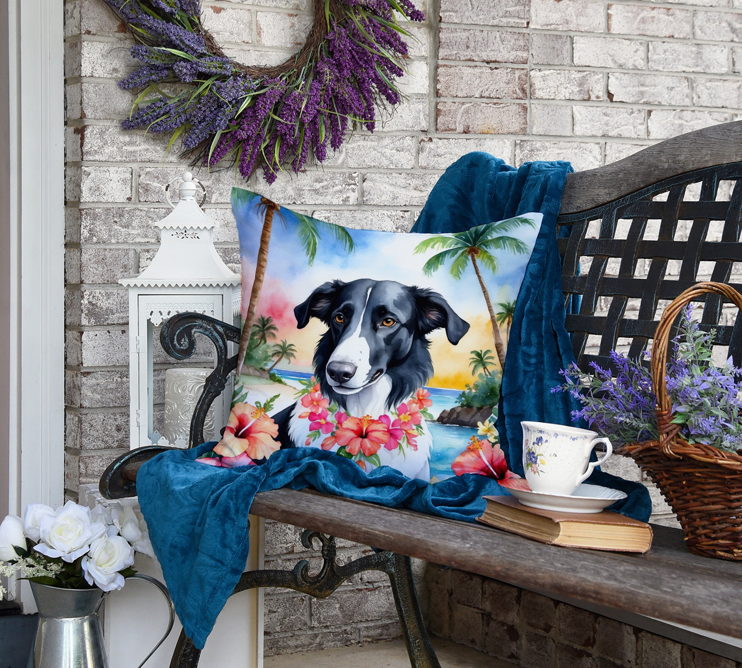 Borzoi Luau Throw Pillow