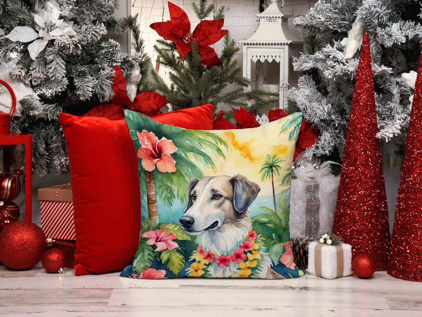 Borzoi Luau Throw Pillow