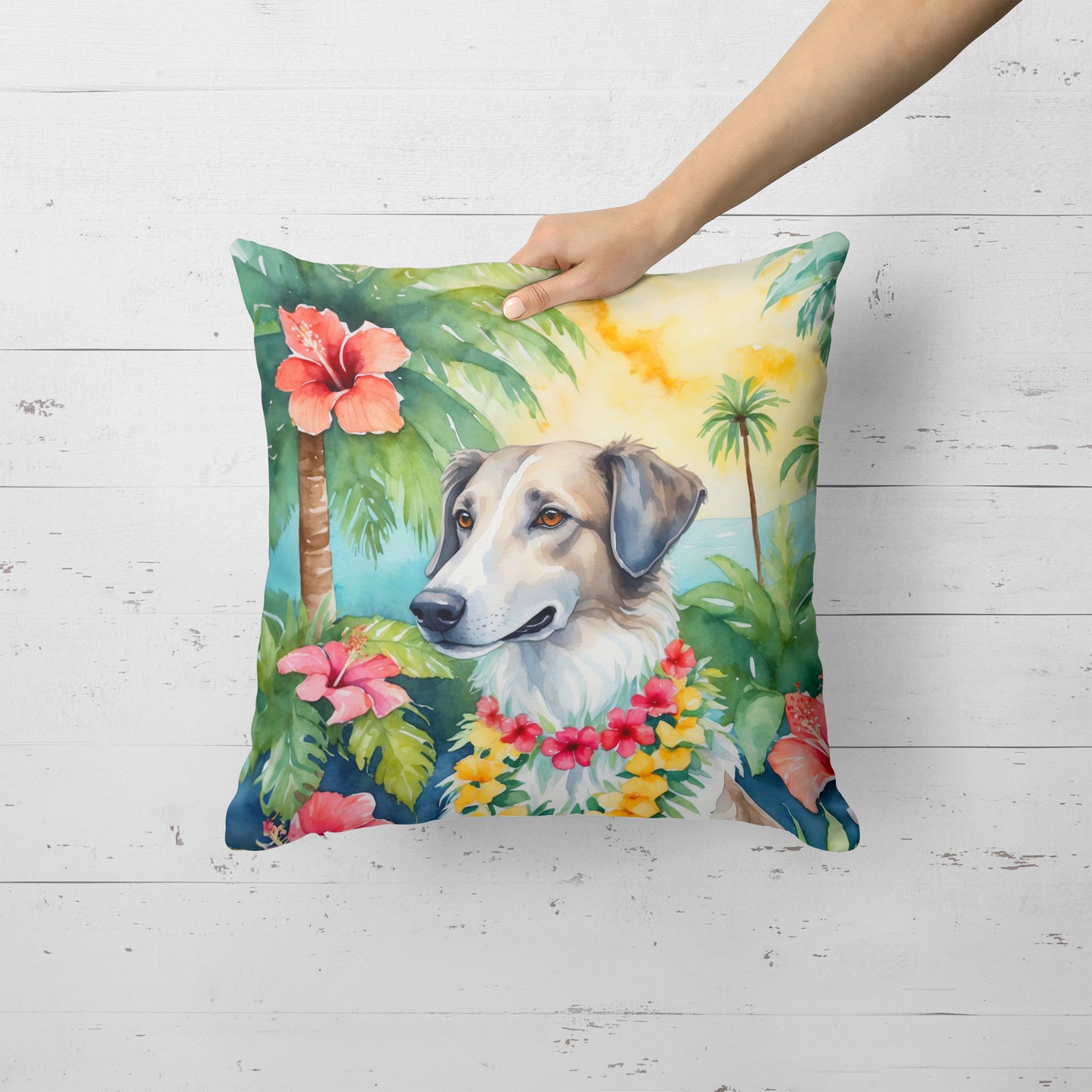 Borzoi Luau Throw Pillow