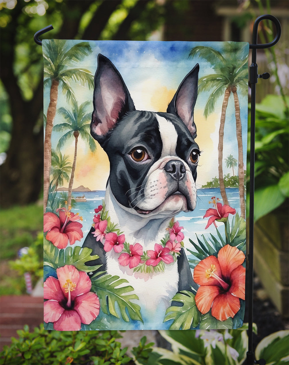 Boston Terrier Luau Garden Flag