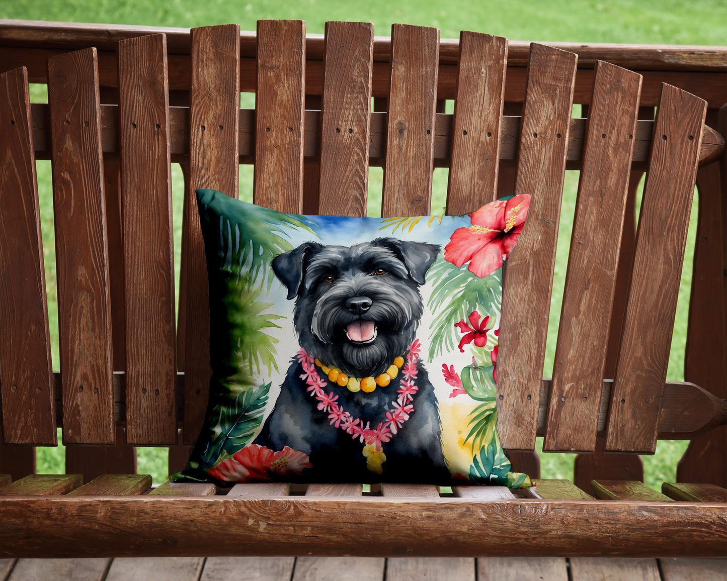Bouvier des Flandres Luau Throw Pillow
