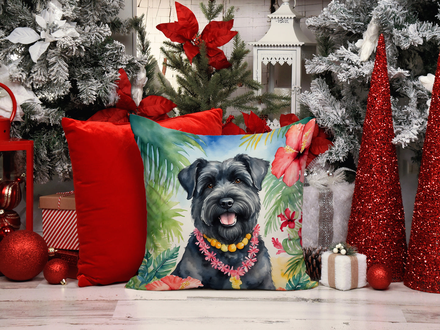 Bouvier des Flandres Luau Throw Pillow