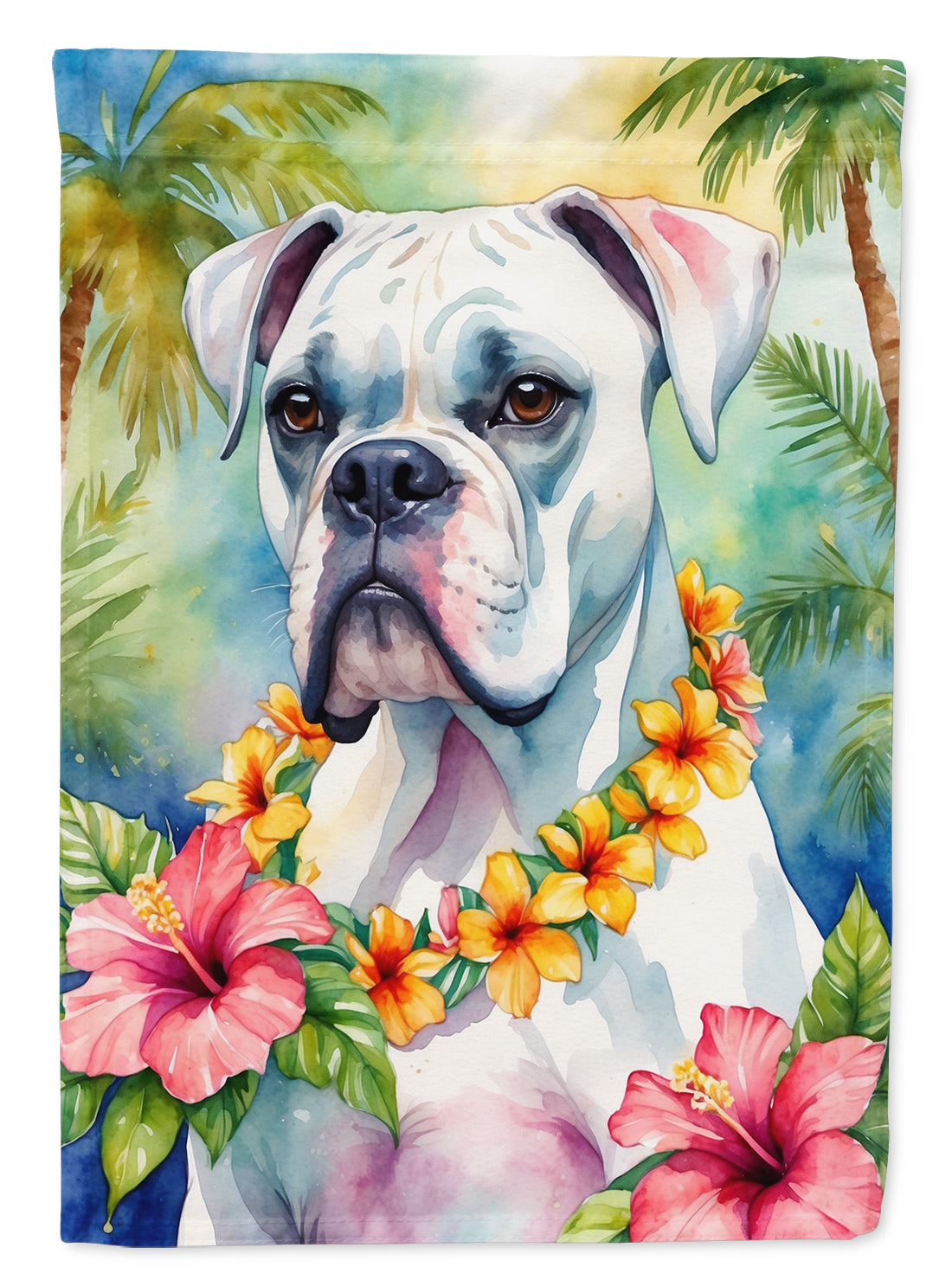 Buy this White Boxer Luau Garden Flag