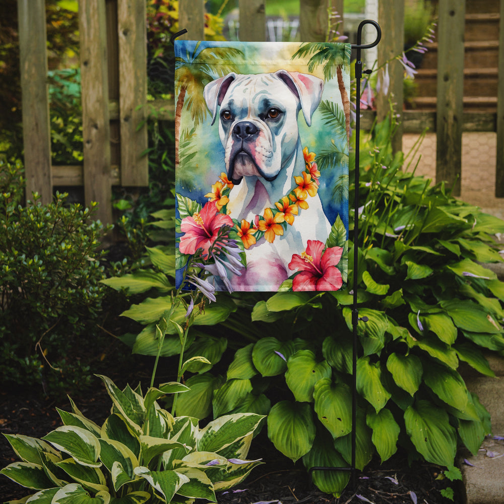 White Boxer Luau Garden Flag