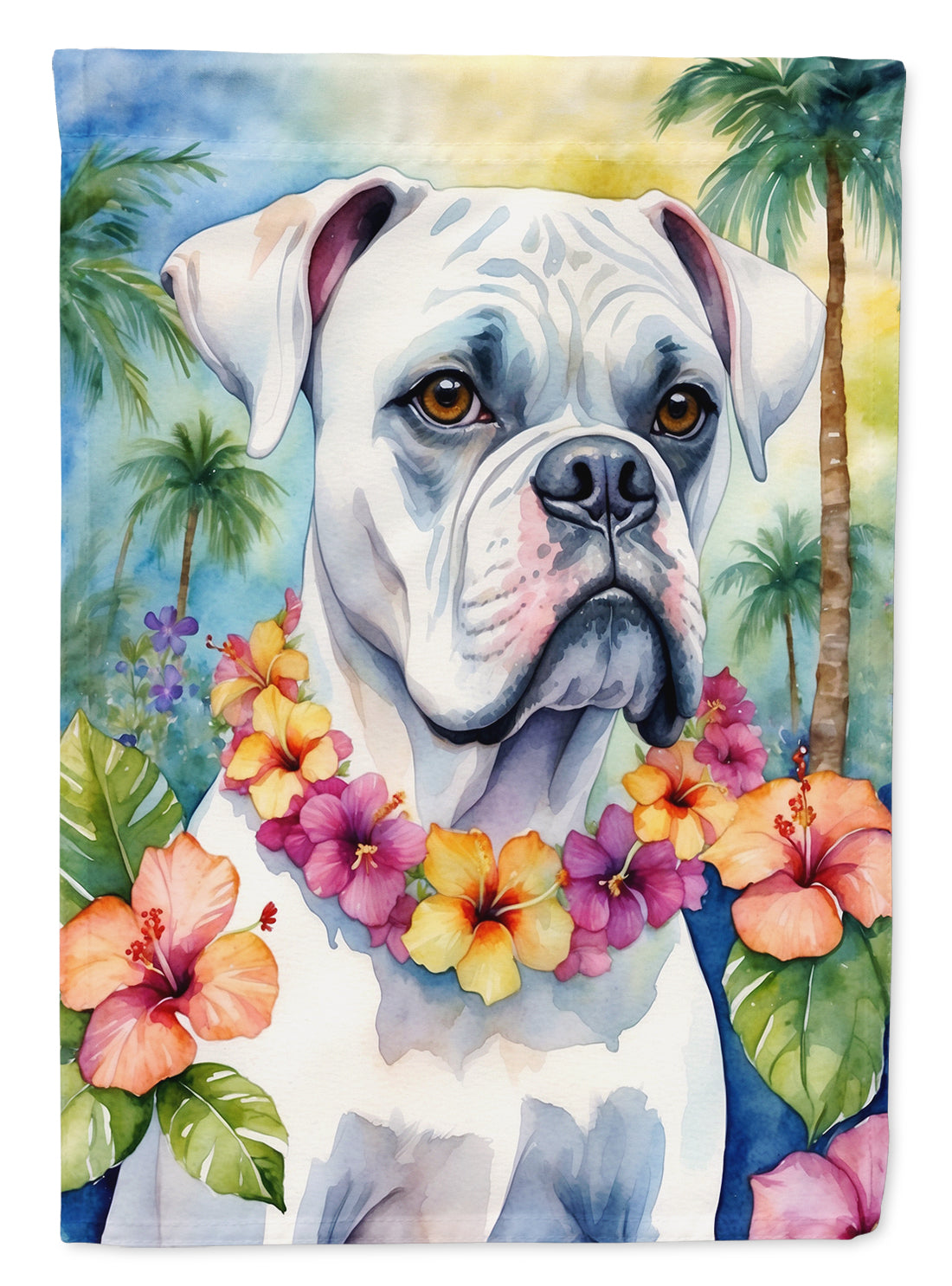 Buy this White Boxer Luau House Flag