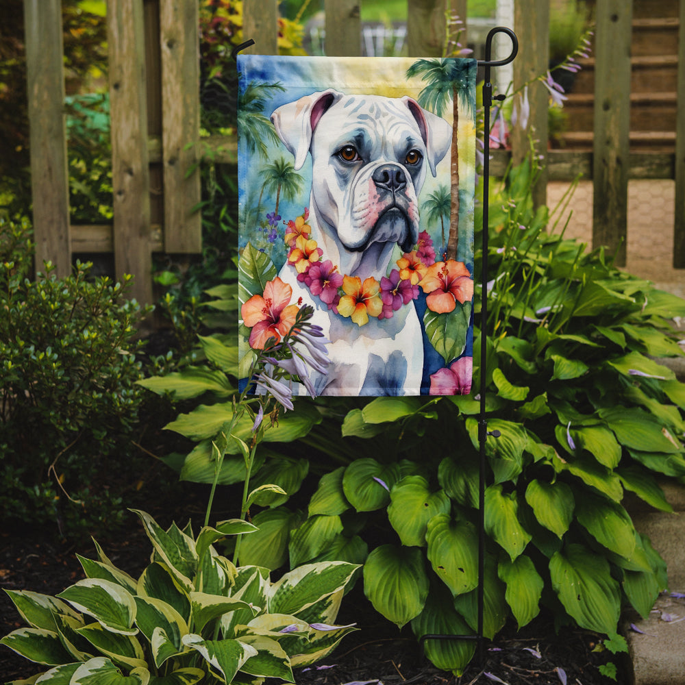 White Boxer Luau Garden Flag