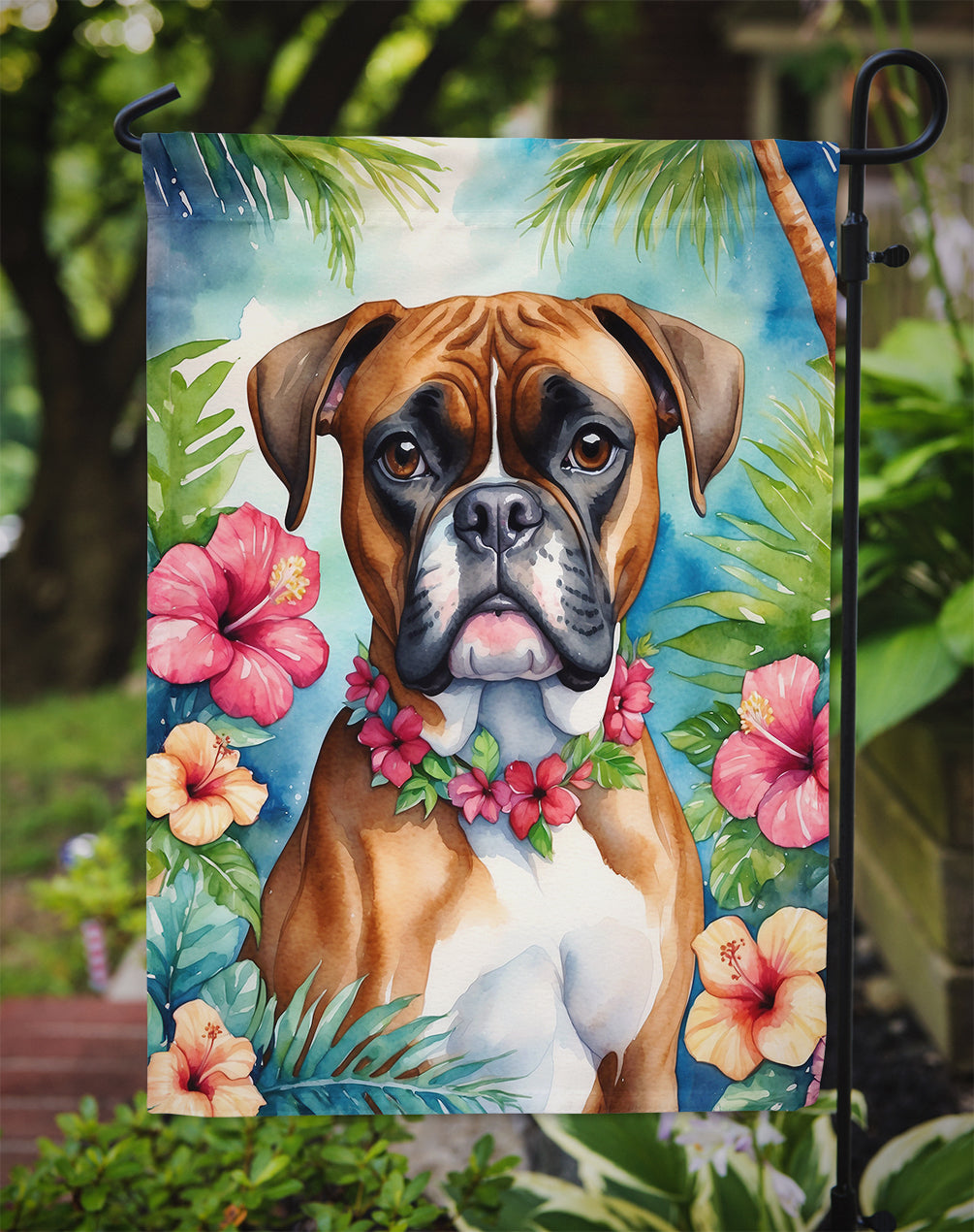 Boxer Luau Garden Flag