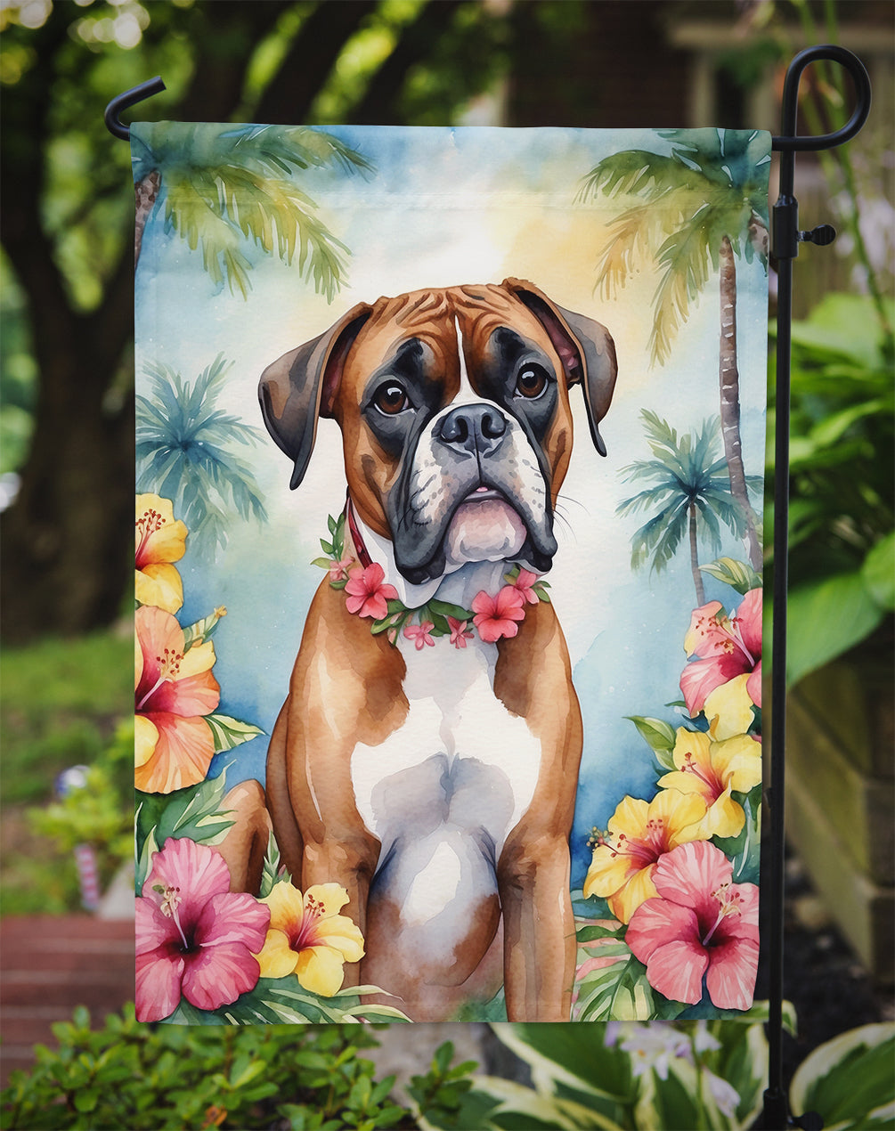 Boxer Luau Garden Flag