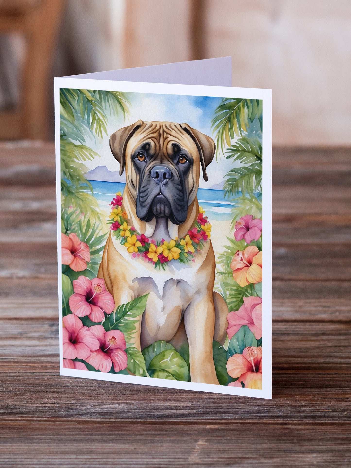 Bullmastiff Luau Greeting Cards Pack of 8