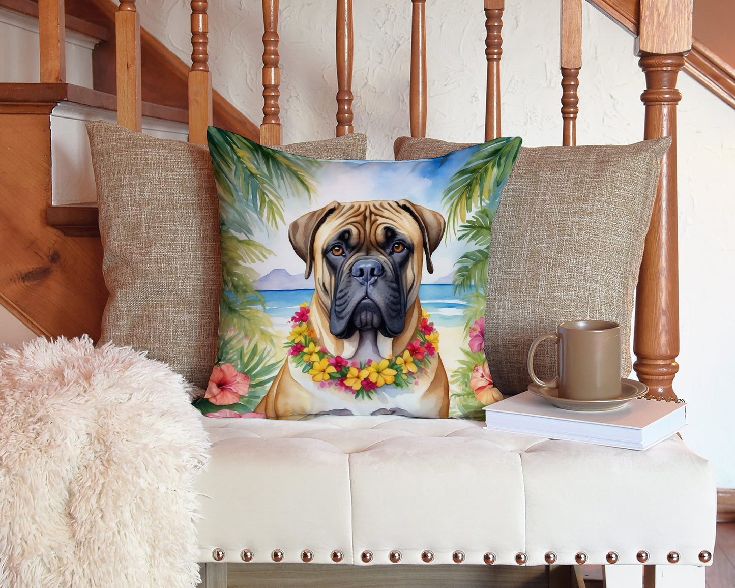 Bullmastiff Luau Throw Pillow