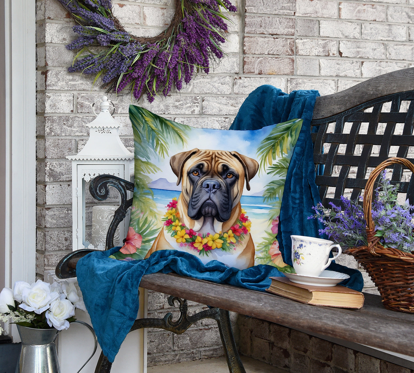 Bullmastiff Luau Throw Pillow