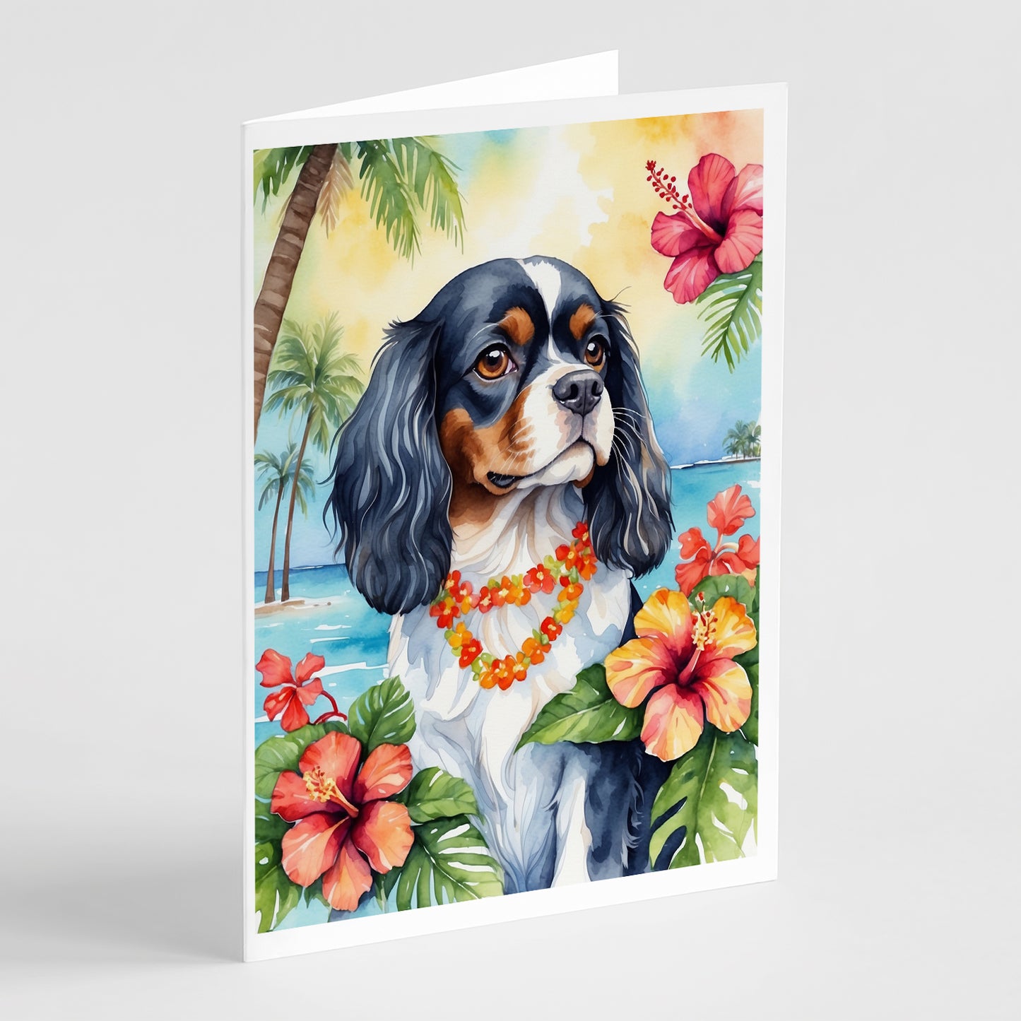 Buy this Cavalier Spaniel Luau Greeting Cards Pack of 8