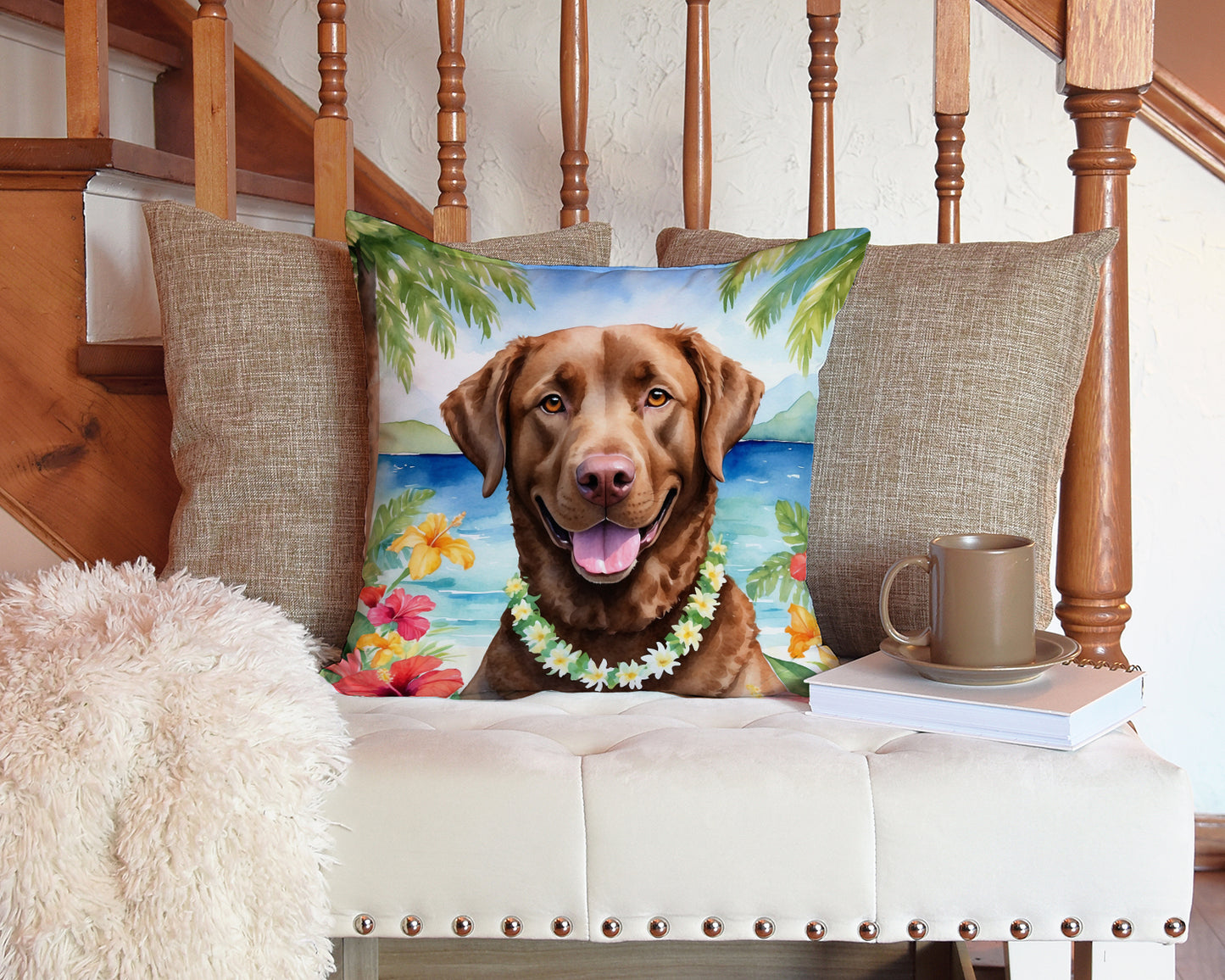 Chesapeake Bay Retriever Luau Throw Pillow