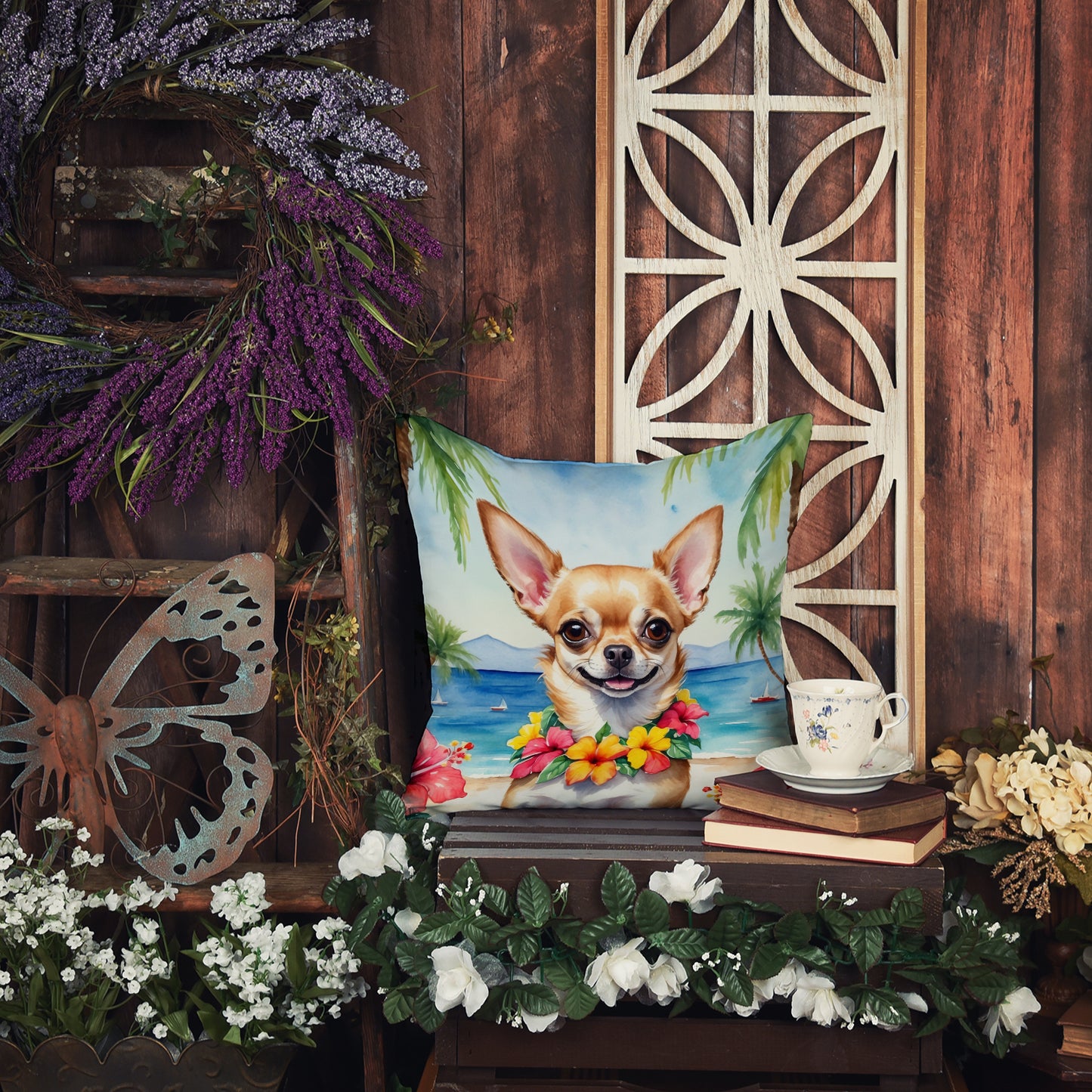 Chihuahua Luau Throw Pillow