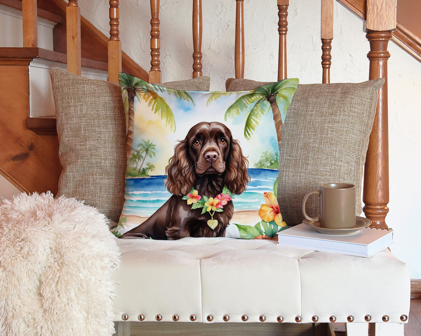 Cocker Spaniel Luau Throw Pillow