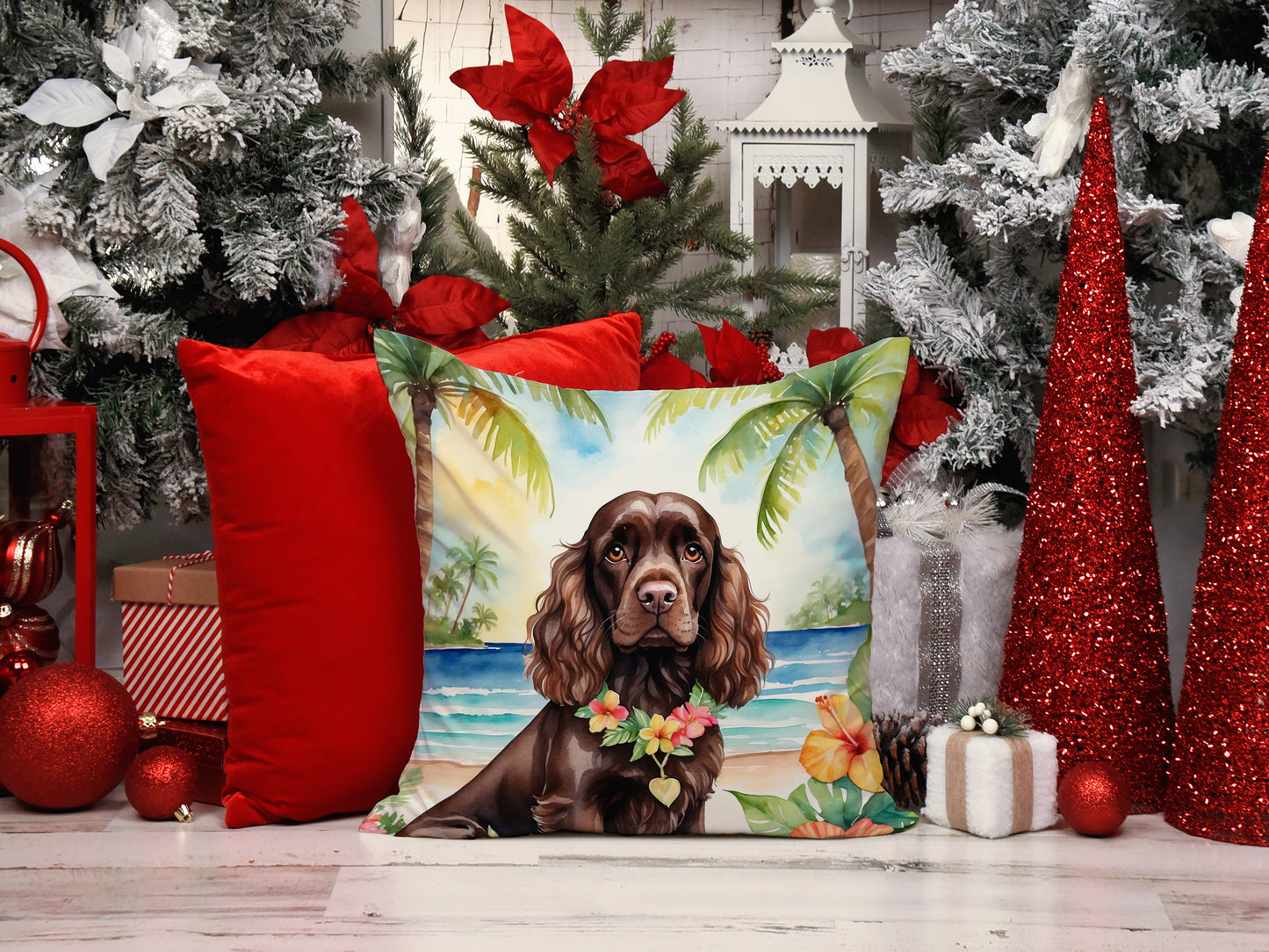 Cocker Spaniel Luau Throw Pillow