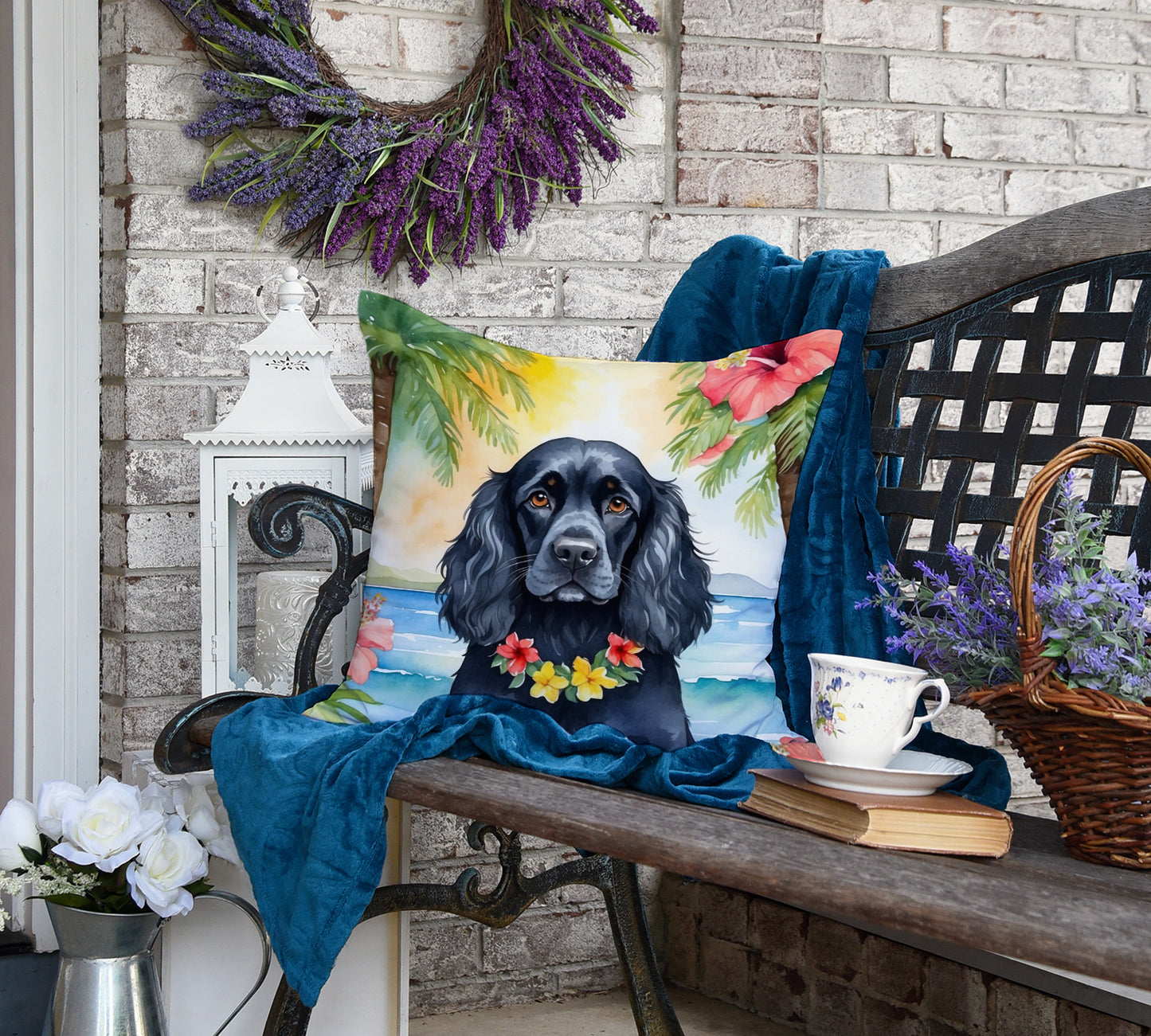 Cocker Spaniel Luau Throw Pillow