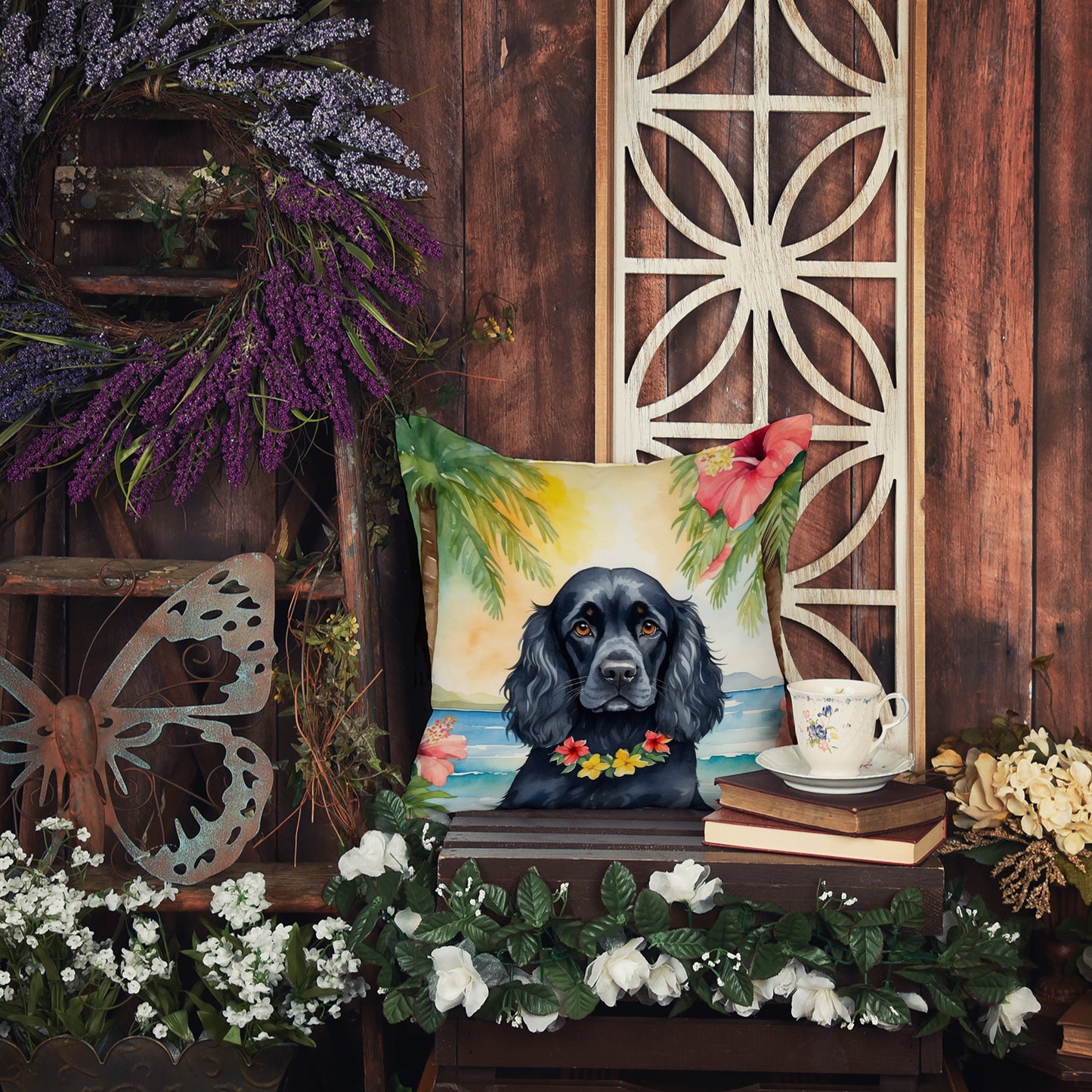 Cocker Spaniel Luau Throw Pillow