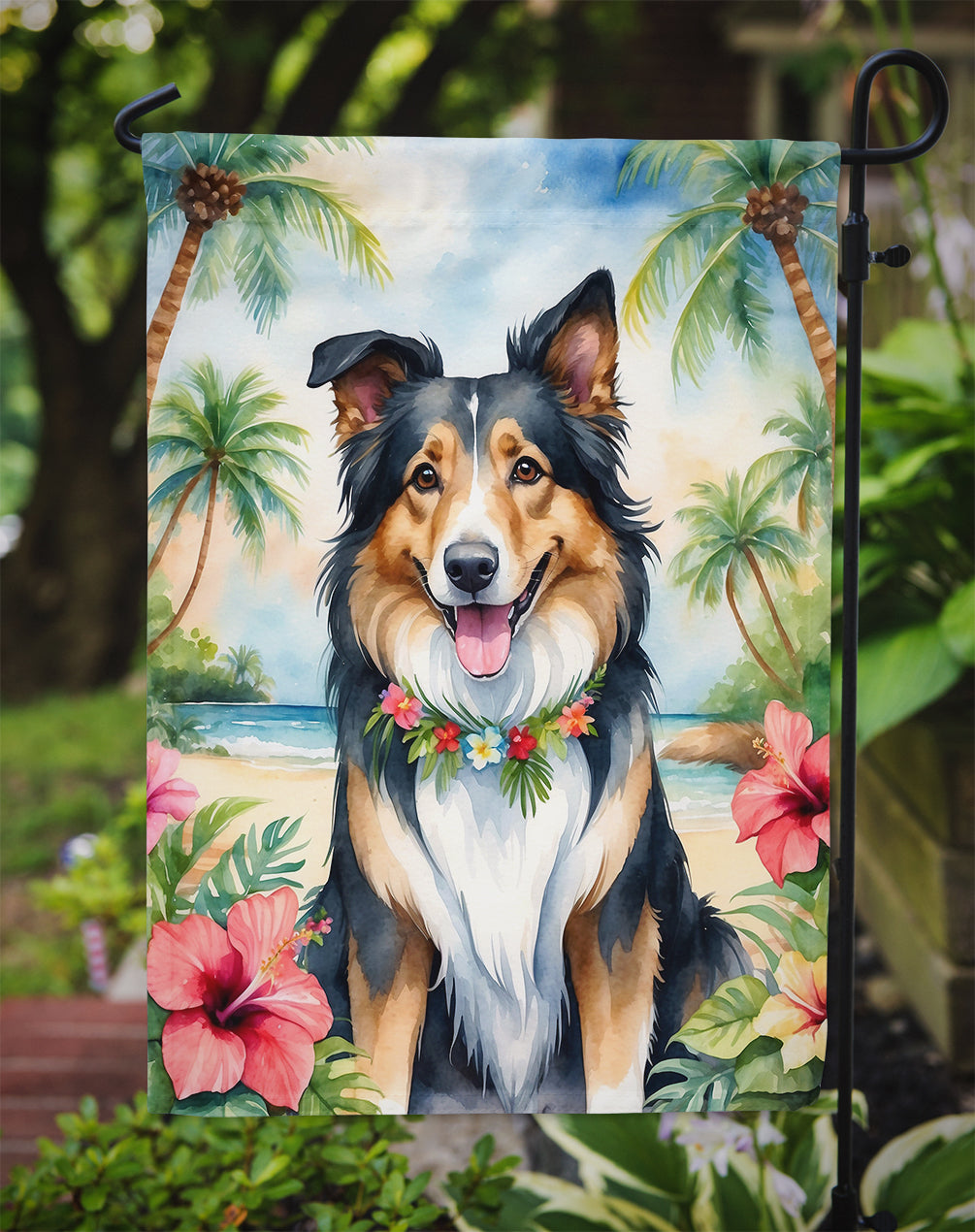 Collie Luau Garden Flag