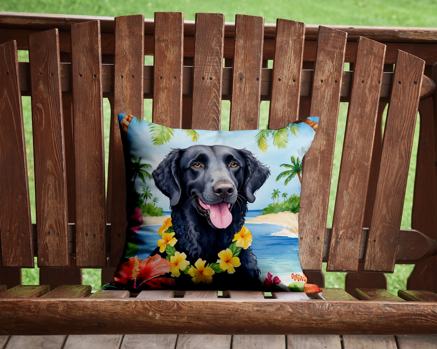 Curly-Coated Retriever Luau Throw Pillow