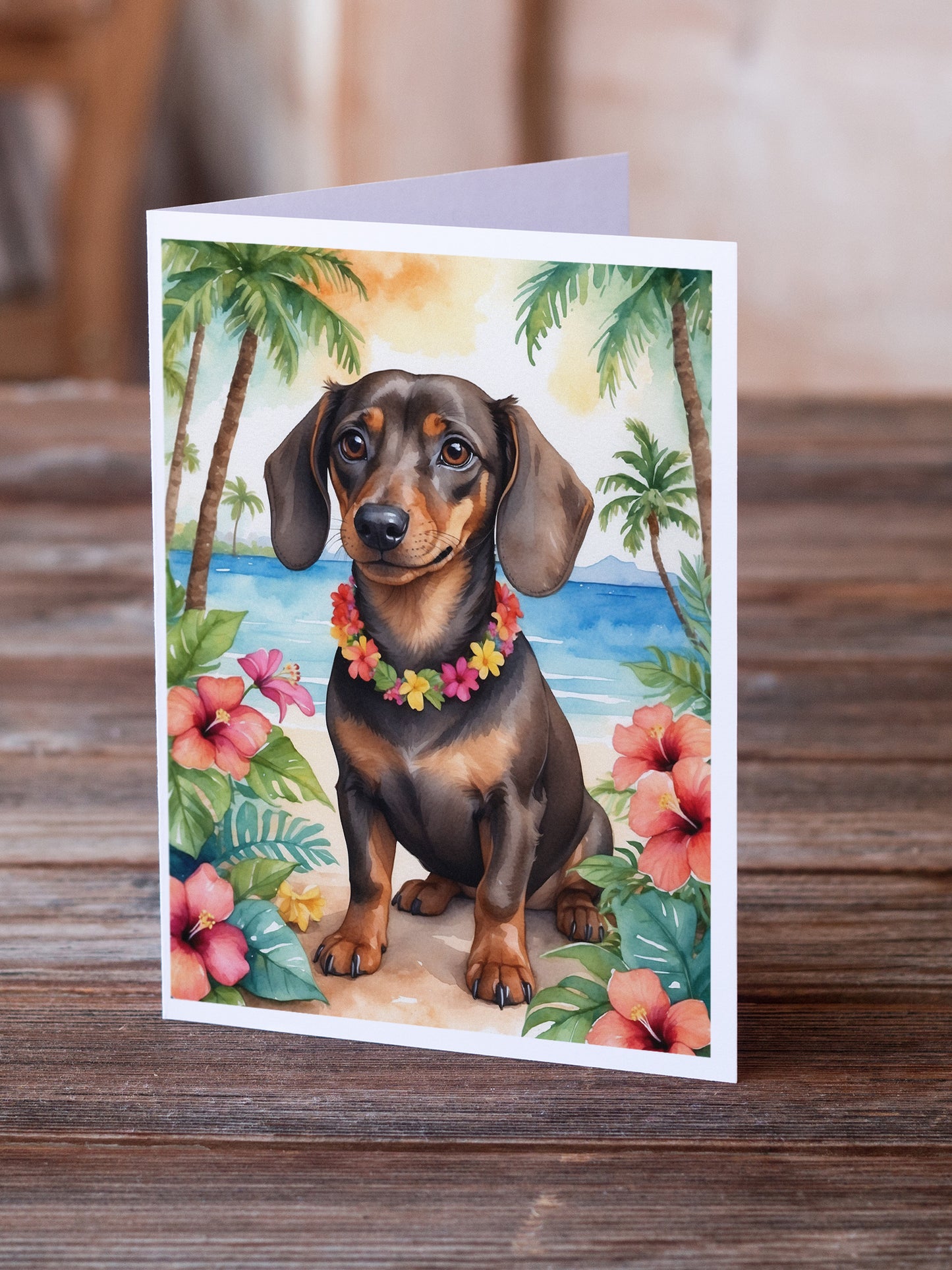 Dachshund Luau Greeting Cards Pack of 8