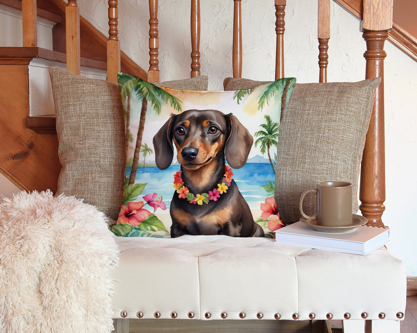 Dachshund Luau Throw Pillow