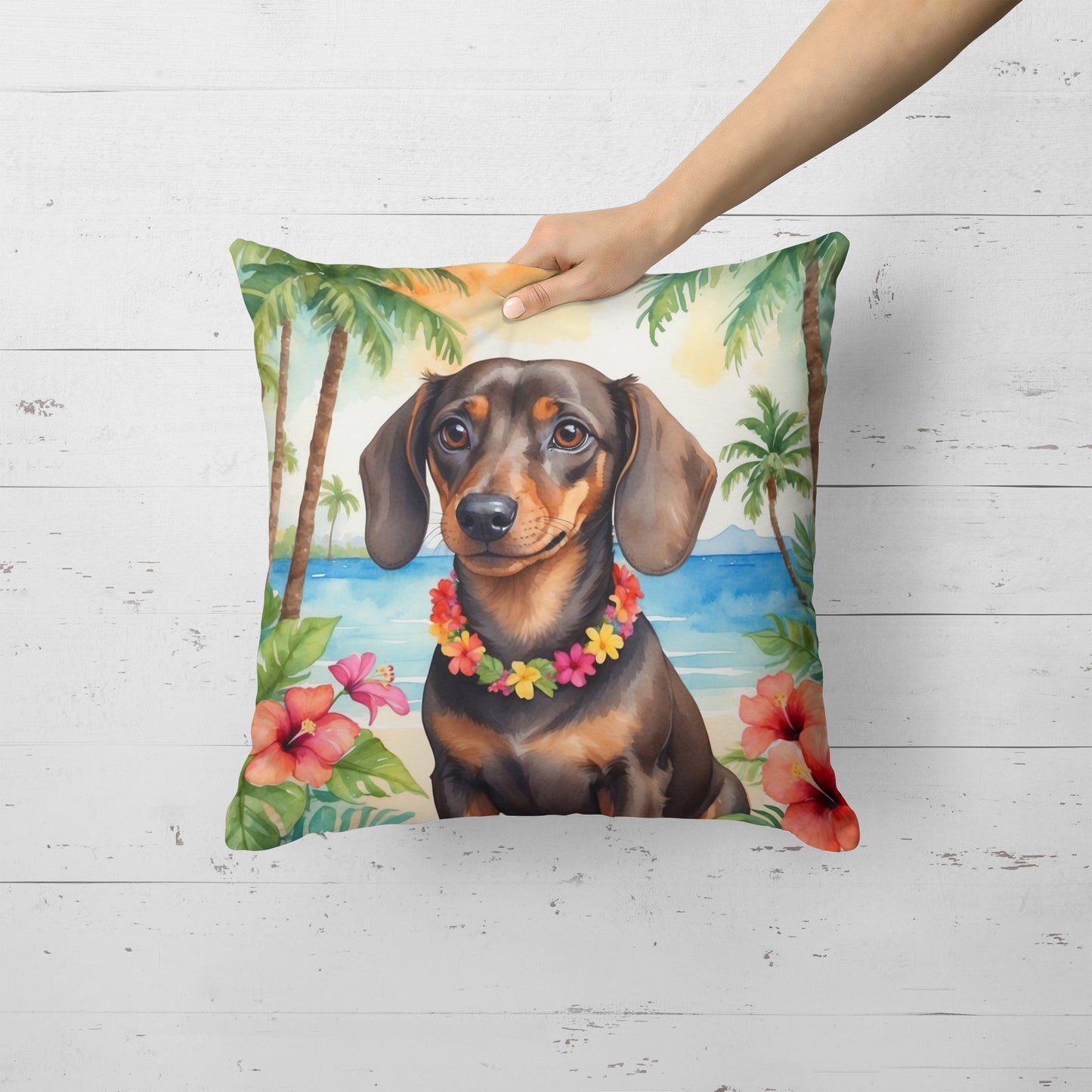 Dachshund Luau Throw Pillow