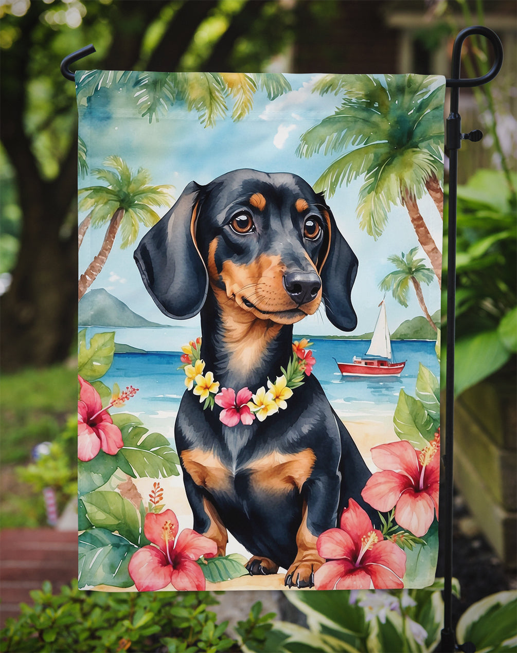 Dachshund Luau Garden Flag